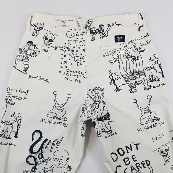 Vans Authentic Chino Mens 30 Cream Daniel Johnston Art Print Pants Loose Fit - Picture 6 of 13